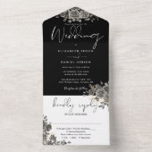 Gothische Rose Bläserschwarz-Weiß Hochzeit All In One Einladung (Innen Boden)