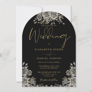 Gothische Rosen Florale Schwarze und Goldene Bogen Einladung
