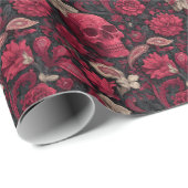 Gothische rote Blumen-Schädel-Illustration Geschenkpapier (Rolleneckpunkt)