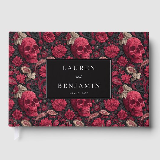 Gothische Rote Blumenschädel Gästebuch (Vorderseite)