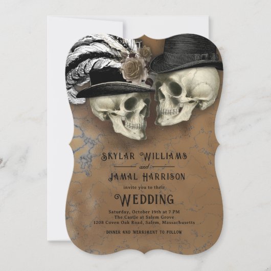 Gothische Schädel bei Hats Hochzeit Einladung (Vorderseite)