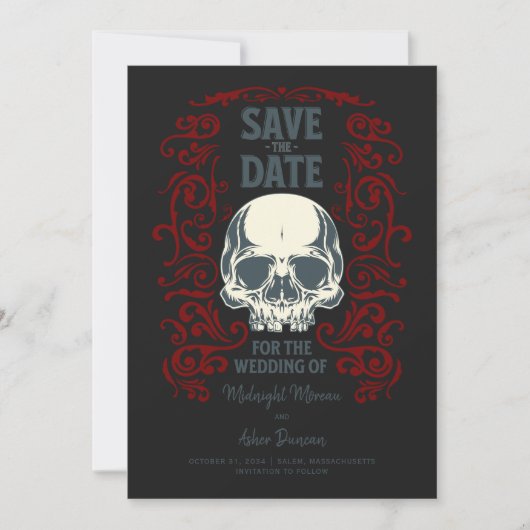 Gothische Schädel Hochzeitsankündigung Save The Date (Vorderseite)