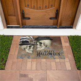 Gothische Schädel mit Hüten Vintage Halloween Fußmatte
