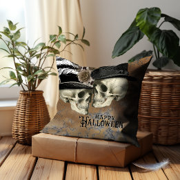 Gothische Schädel mit Hüten Vintage Halloween Kissen
