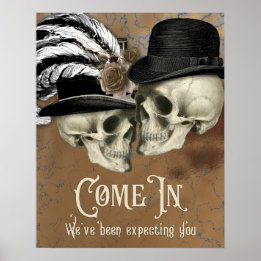 Gothische Schädel mit Hüten Vintage Halloween Poster