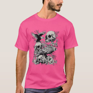 Gothische Schädel und Geier Florale Kunstillustrat T-Shirt