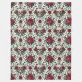 Gothische Schädel und rote Rosen Fleecedecke (Vorderseite)