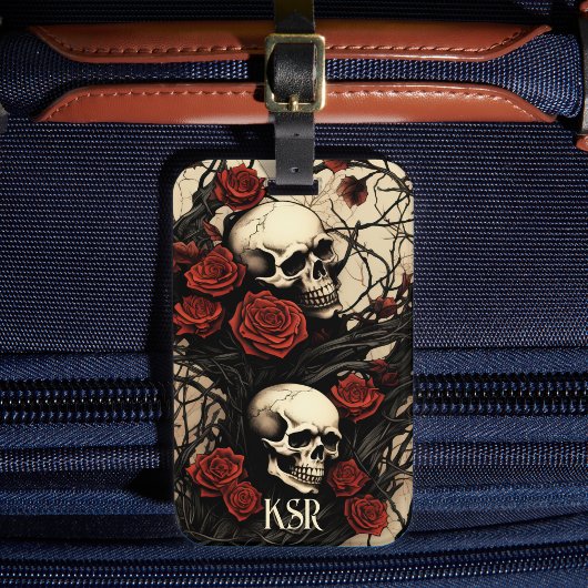 Gothische Schädel und rote Rosen Gepäckanhänger