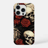 Gothische Schädel und rote Rosen iPhone Hülle (Rückseite)