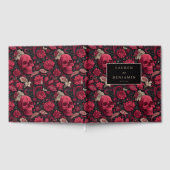 Gothische schwarze Blumen-Schädel Gästebuch (Voll)