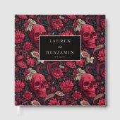 Gothische schwarze Blumen-Schädel Gästebuch (Vorderseite)