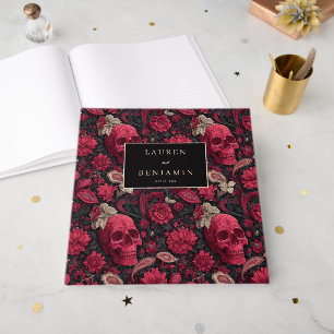 Gothische schwarze Blumen-Schädel Gästebuch
