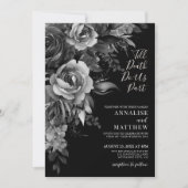 Gothische Schwarze Hochzeit mit Blumenmotiven Einladung (Vorderseite)