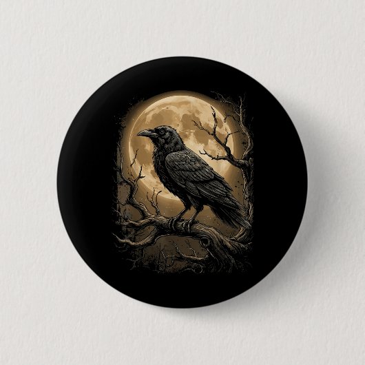 Gothische Schwarze Krähe Rabenmond Dunkler Waldvog Button (Vorderseite)