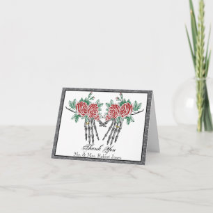 Gothische Skeletthände und Rosen Hochzeits-Dankesc Dankeskarte