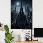 Gothische Stadttürme im Mondlicht Poster (Heimbüro)