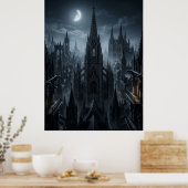 Gothische Stadttürme im Mondlicht Poster (Küche)