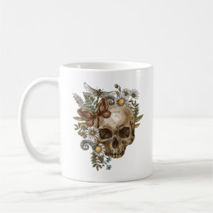 gothische Vintage-Blumen-Schädel und Schmetterling Kaffeetasse