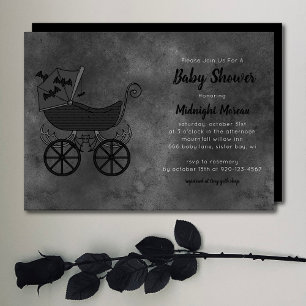 Gothische Vintage-Kinderwagen-Fledermaus-Baby-Show Einladung