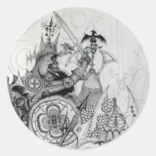 GOTHISCHE WARRIOREN, Barbarische Ritter, Fantasie Runder Aufkleber