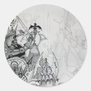GOTHISCHE WARRIOREN, Barbarische Ritter, Fantasie Runder Aufkleber