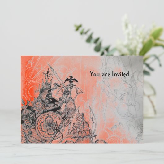 GOTHISCHE WARRIOREN , schwarz, weiß und rot Einladung (Stehend Vorderseite)