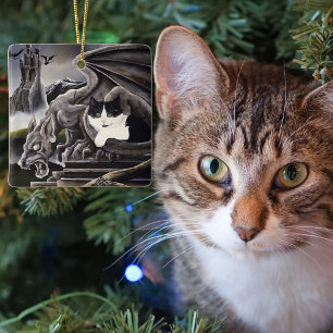 Gothische Wasserspeier-Katze Dark Fantasy Schloss Keramikornament