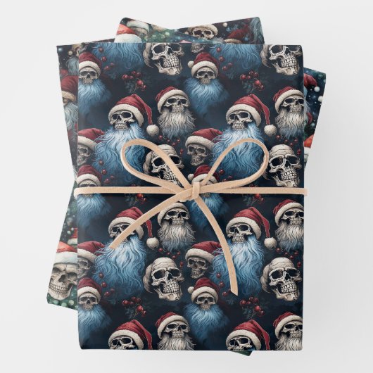 Gothische Weihnachtskugeln in Weihnachtsmannmützen Geschenkpapier Set (Beispiel)