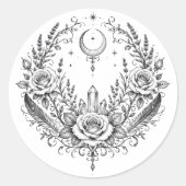 Gothischer botanischer Kranz Hochzeit Runder Aufkleber (Vorderseite)