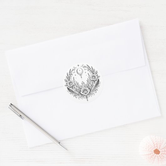 Gothischer botanischer Kranz Hochzeit Runder Aufkleber (Umschlag)