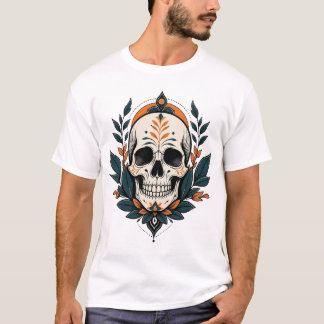 Gothischer botanischer Totenkopf mit dunklen Teal- T-Shirt