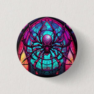 Gothischer Buntglas-Totenkopf-Spinne Button