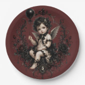 Gothischer Cherub Schwarze Rose Dunkle Romantik Pappteller (Vorderseite)