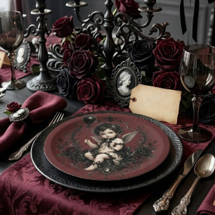 Gothischer Cherub Schwarze Rose Dunkle Romantik Pappteller