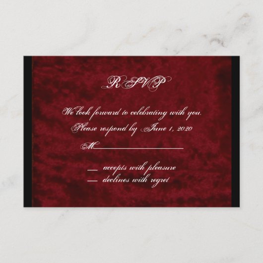 Gothischer Engel auf Red Velvet Response Card RSVP Karte (Vorderseite)