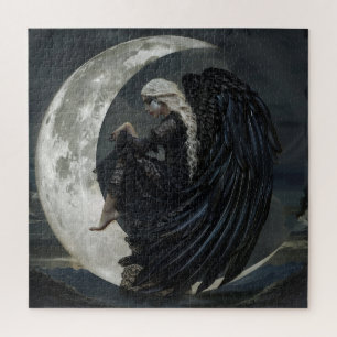 Gothischer Engel sitzt auf dem Mond Puzzle