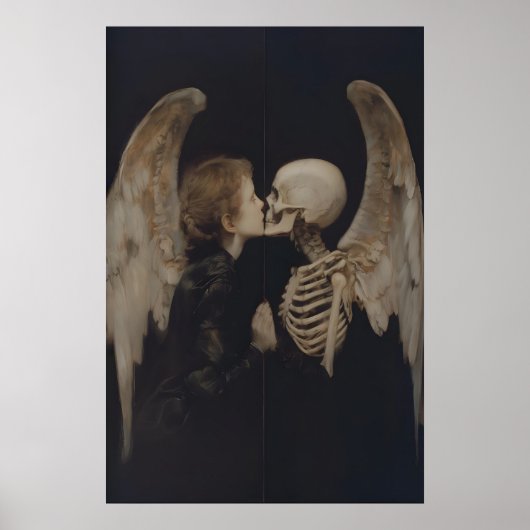 Gothischer Engel Spiegel Reflexion Skelett Kunst Poster (Vorne)