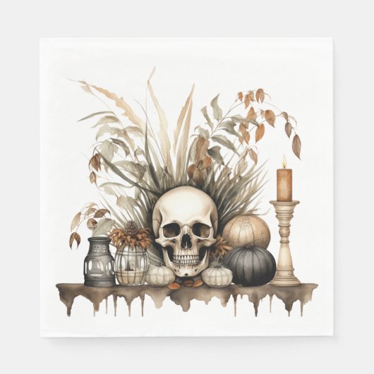 Gothischer Fall - Skull und Pampas Grass Party Serviette (Vorderseite)