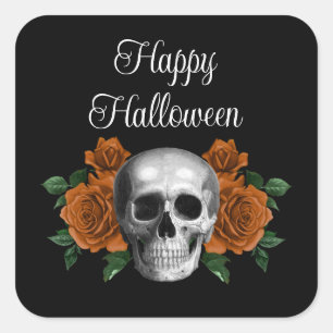 Gothischer floraler Totenkopf Halloween Quadratischer Aufkleber