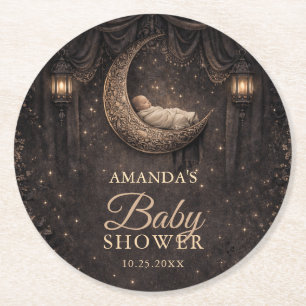 Gothischer Halbmond Sterne Baby Shower Runder Pappuntersetzer