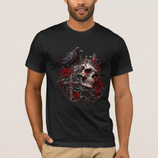Gothischer Königsschädel mit Krone Rabe und roten T-Shirt