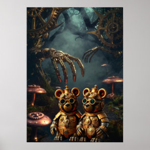 Gothischer mechanischer dunkler Wald Steampunk Gum Poster