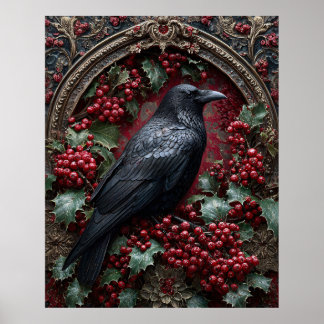 Gothischer Rabe mit Stechpalme und Beeren Poster
