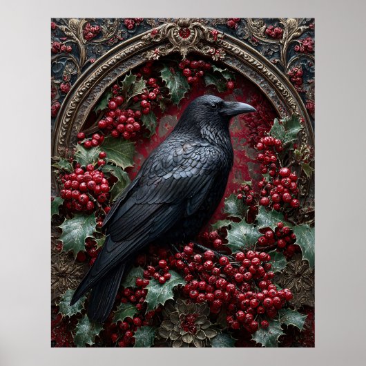 Gothischer Rabe mit Stechpalme und Beeren Poster (Vorne)
