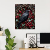 Gothischer Rabe mit Stechpalme und Beeren Poster (Heimbüro)