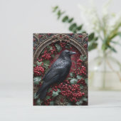 Gothischer Rabe mit Stechpalme und Beeren Postkarte (Stehend Vorderseite)