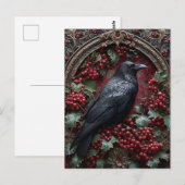 Gothischer Rabe mit Stechpalme und Beeren Postkarte (Vorne/Hinten)
