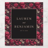 Gothischer roter Blumen-Schädel-Rahmen Weinetikett (Einzelnes Label)