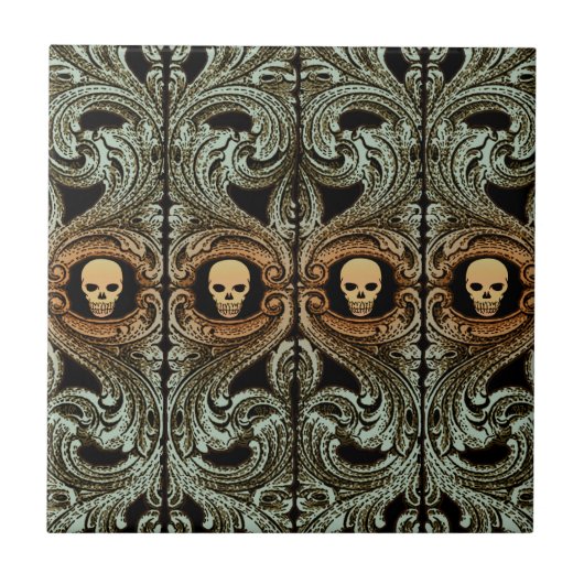Gothischer Salbeigrüner Schmuck mit Totenkopf Fliese (Vorderseite)