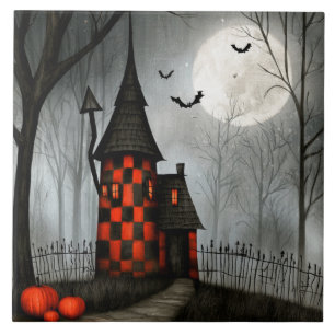 Gothischer Schachbrett-Halloween-Turm Fliese